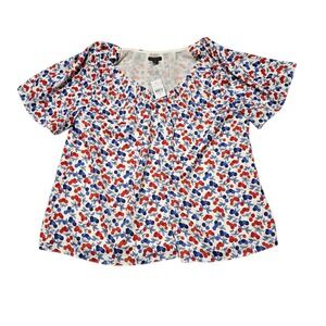 NEW Annโ Taylor Cherry Print Top Blouse Women's Medium Flutter Sleeve